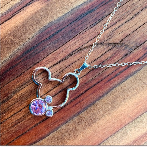 NEW DOUBLE MICKEY Pink Crystal Necklace GIFT - Picture 4 of 5